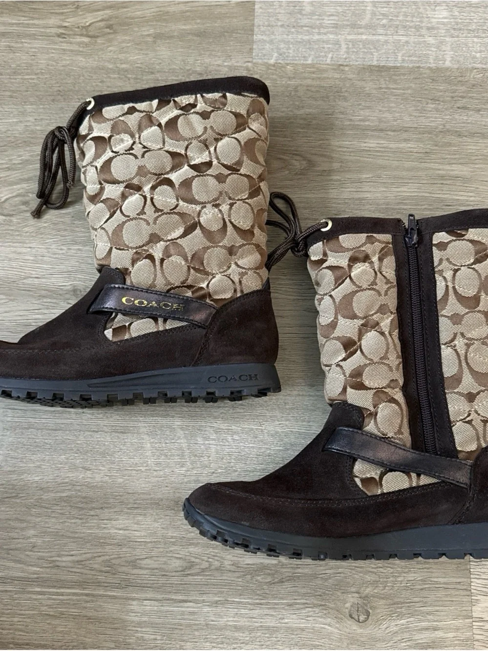 Coach Brown & Khaki Signature Canvas Suede Winter Boots